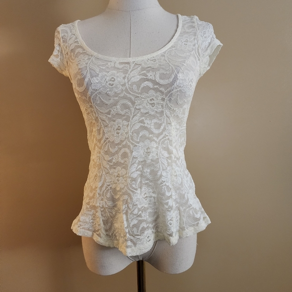 Ivory Floral Lace S/S Top, Women's S - Picture 6 of 13